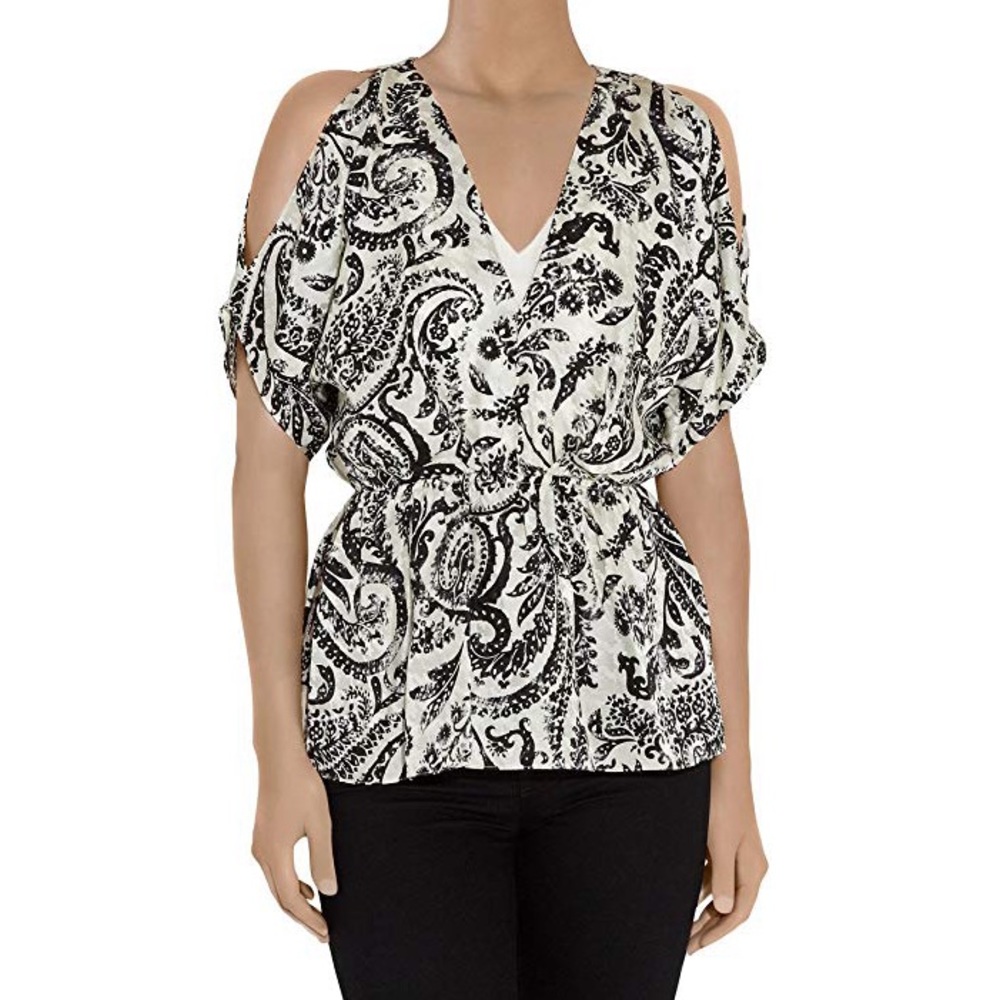 Alice + Olivia Black and White Paisley Blouse